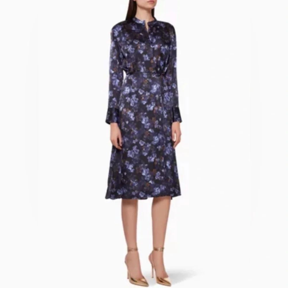 Vince Plumeria Blooms Hammered dress Small long sleeve midi Wedding Guest Floral - Picture 3 of 17